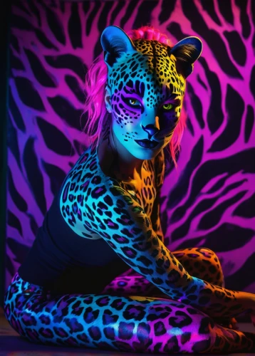 neon body painting,cheetah,black light,bodypaint,jaguar,leopard,panther,bodypainting,uv,glow in the dark paint,neon light,neon lights,neon,body painting,tiger png,light paint,felidae,feline,intense colours,puma,Photography,Artistic Photography,Artistic Photography 10