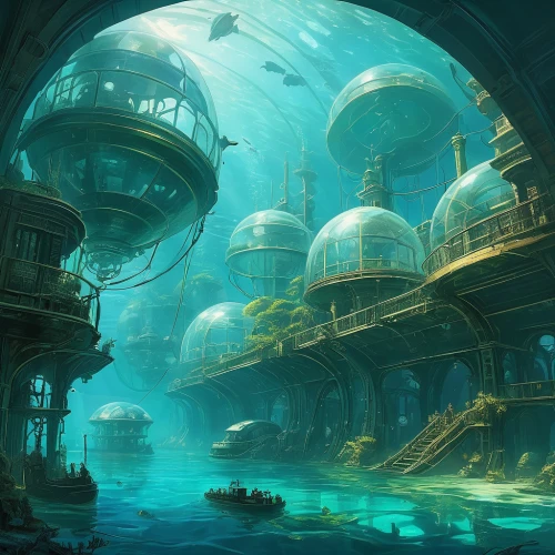 underwater playground,underwater landscape,underwater oasis,undersea,imperial shores,ocean underwater,underwater background,atlantis,underwater world,waterglobe,ancient city,ocean floor,submerged,aqua studio,sea fantasy,futuristic landscape,cube sea,under sea,artificial island,exploration of the sea,Conceptual Art,Fantasy,Fantasy 18