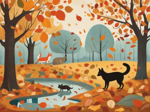 fall animals,autumn idyll,autumn background,autumn landscape,autumn walk,fall landscape,autumn forest,autumn chores,autumn theme,woodland animals,autumn day,autumn icon,forest animals,dog illustration,autumn round,autumn scenery,autumn frame,autumn colouring,animals hunting,the autumn,Art,Artistic Painting,Artistic Painting 28