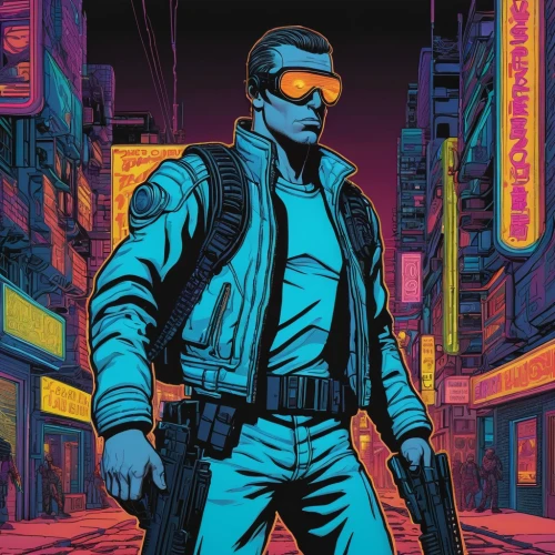 cyberpunk,star-lord peter jason quill,mute,terminator,cobra,infiltrator,high-visibility clothing,enforcer,bluejacket,merc,mercenary,cyber,cybernetics,sci fiction illustration,ranger,gorilla soldier,cyclops,agent,cyber glasses,blue-collar worker,Illustration,Black and White,Black and White 18