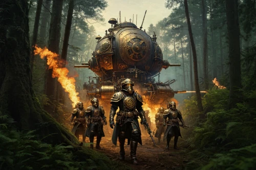 cg artwork,concept art,fantasy picture,game art,sci fiction illustration,fantasy art,patrols,massively multiplayer online role-playing game,pilgrimage,caravan,heroic fantasy,game illustration,travelers,forest workers,starwars,ancient parade,star wars,hall of the fallen,c-3po,droids