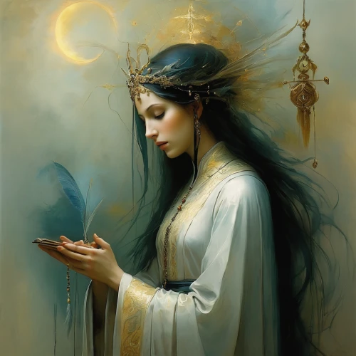 priestess,the prophet mary,mystical portrait of a girl,sorceress,light bearer,praying woman,sacred art,fantasy art,fantasy portrait,sacred,woman praying,the enchantress,shamanic,girl praying,eucharist,fatima,shamanism,devotion,priest,the angel with the veronica veil,Illustration,Realistic Fantasy,Realistic Fantasy 16