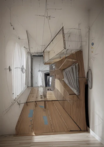inverted cottage,hallway space,abandoned room,houseboat,room divider,railway carriage,kitchen interior,3d rendering,walk-in closet,laundry room,drywall,portuguese galley,core renovation,electrical wiring,attic,box ceiling,galley,empty interior,plywood,house trailer,Interior Design,Living room,Modern,Asian Modern Urban