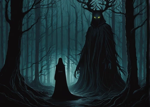 haunted forest,forest dark,forest animal,black forest,the forest,forest man,creepy tree,forest background,holy forest,the witch,forest tree,the woods,slender,grimm reaper,enchanted forest,supernatural creature,elven forest,the enchantress,hooded man,dark art,Illustration,Abstract Fantasy,Abstract Fantasy 03