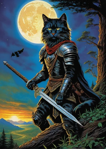 cat warrior,lone warrior,heroic fantasy,armored animal,cat vector,cat european,cat on a blue background,canis panther,patrols,fantasy picture,fantasy art,felidae,night watch,merlin,thundercat,ranger,panther,fantasy warrior,maincoon,bear guardian,Illustration,American Style,American Style 07