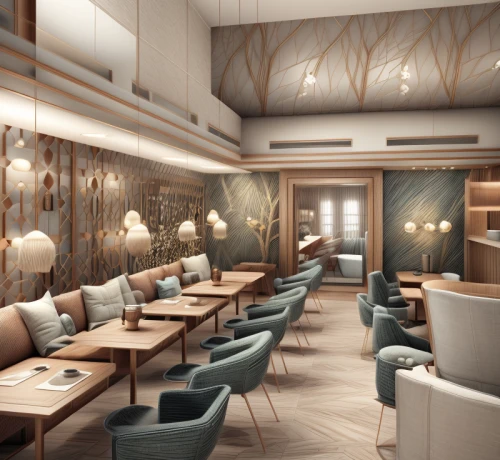 3d rendering,breakfast room,japanese restaurant,render,salt bar,dining room,fine dining restaurant,a restaurant,crown render,alpine restaurant,3d rendered,patterned wood decoration,modern decor,restaurant bern,bistro,interior decoration,interior design,interior modern design,seating area,interiors