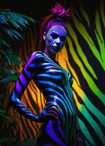 neon body painting,bodypaint,bodypainting,body painting,black light,uv,neon makeup,zebra,body art,harlequin,voodoo woman,light paint,tiger png,diamond zebra,glow in the dark paint,the festival of colors,ultraviolet,neon carnival brasil,chroma,cirque du soleil,Photography,Artistic Photography,Artistic Photography 10