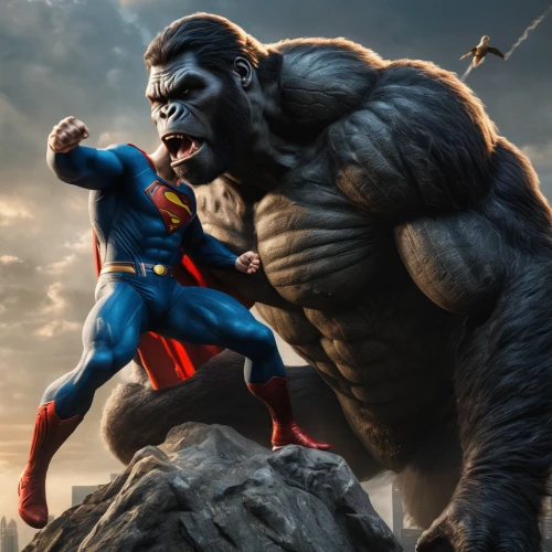 king kong,kong,gorilla,digital compositing,silverback,great apes,gorilla soldier,ape,superhero background,justice league,cgi,superman,war monkey,primate,the monkey,wolfman,baboon,tarzan,confrontation,marvel comics,Photography,General,Natural