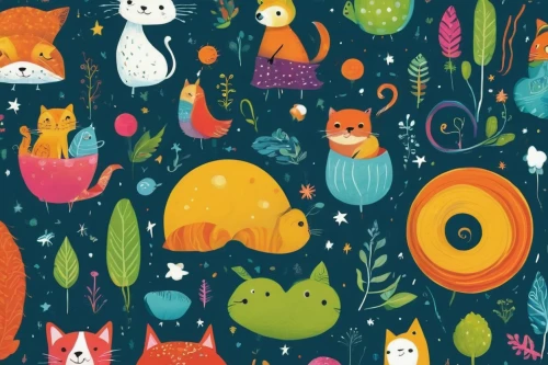 seamless pattern,cat doodles,round animals,fall animals,small animals,forest animals,woodland animals,rain cats and dogs,seamless pattern repeat,animal stickers,whimsical animals,animal shapes,scrapbook paper,carrot pattern,carrot print,cattails,felines,foxes,background pattern,koi pond,Conceptual Art,Sci-Fi,Sci-Fi 05
