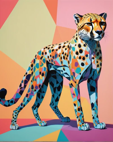 cheetah,geometrical cougar,felidae,low poly,jaguar,cool pop art,low-poly,anthropomorphized animals,cheetahs,pop art style,pop art colors,leopard,popart,panther,geometrical animal,polygonal,serengeti,endangered,ocelot,safari,Conceptual Art,Fantasy,Fantasy 08