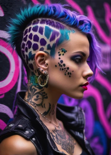 punk,punk design,tattoo girl,mohawk,cyberpunk,streampunk,mohawk hairstyle,sugar skull,pompadour,grunge,graffiti,neon body painting,bodypaint,voodoo woman,face paint,indigo,goth woman,body art,tattoo expo,rockabella,Photography,Artistic Photography,Artistic Photography 10