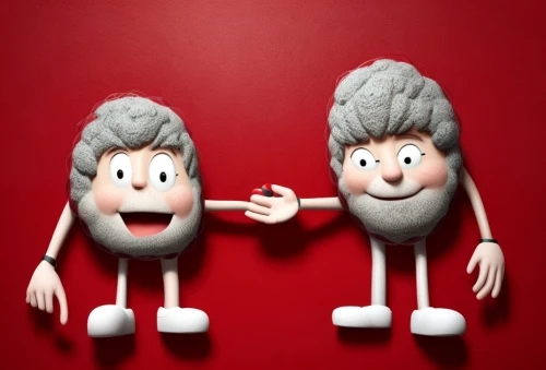 retro cartoon people,cartoon people,heads,clay animation,peanuts,peppernuts,wrinkled potatoes,animated cartoon,oddcouple,marzipan figures,peppermints,hair loss,two people,wall,salt and pepper,clay figures,cute cartoon image,hamburger helper,old couple,plug-in figures,Common,Common,Commercial