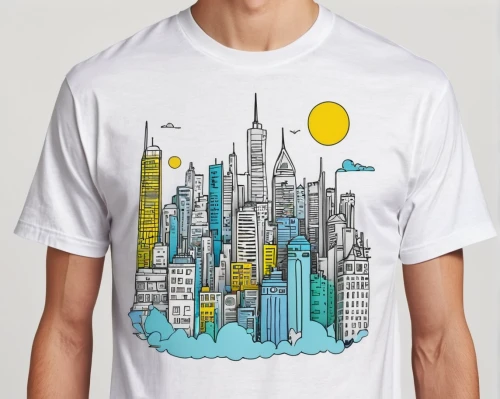 city skyline,cityscape,metropolises,city cities,print on t-shirt,manhattan skyline,new york skyline,cities,city scape,tall buildings,big city,skyline,san diego skyline,skyscrapers,colorful city,city,metropolis,chicago skyline,isolated t-shirt,skyscraper,Illustration,Children,Children 06