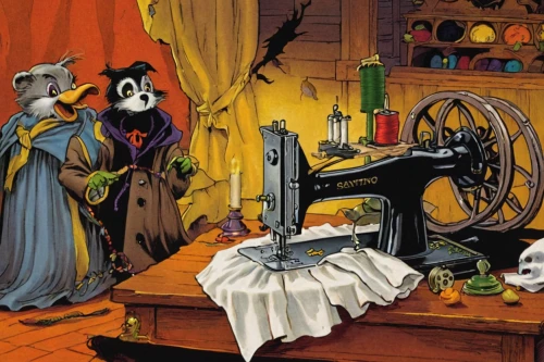 sewing machine,the gramophone,sewing room,the phonograph,mousetrap,seamstress,vintage mice,vintage illustration,phonograph,sewing,halloween paper,halloween poster,vintage halloween,halloween scene,phonograph record,halloween travel trailer,watchmaker,housework,sylvester,jigsaw puzzle,Illustration,Retro,Retro 18