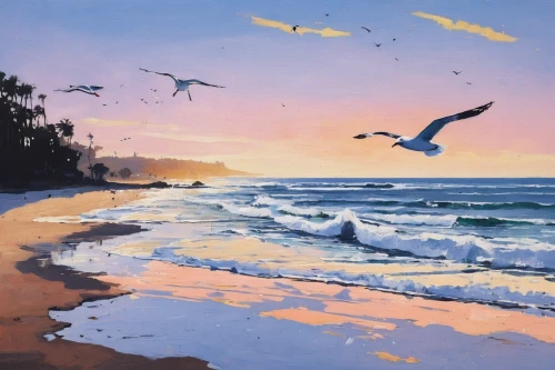 beach landscape,sunrise beach,flying sea gulls,sea gulls,coastal landscape,sea birds,sunset beach,seascape,silver gulls,gulls,carol colman,seagulls,seabirds,sea landscape,carol m highsmith,migratory birds,seagulls flock,coastal bird,beach scenery,bird painting,Conceptual Art,Oil color,Oil Color 02