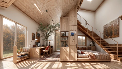 loft,timber house,wooden house,wooden windows,cubic house,wooden beams,attic,daylighting,modern room,inverted cottage,small cabin,wooden planks,wooden sauna,frame house,sleeping room,tree house,danish house,scandinavian style,wooden floor,wooden stairs