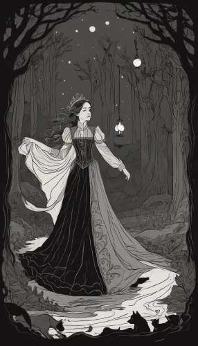 dance of death,halloween illustration,rusalka,mourning swan,the witch,throwing leaves,the night of kupala,queen of the night,celebration of witches,danse macabre,crow queen,ballerina in the woods,sorceress,witches,witch,halloween witch,the enchantress,faerie,gothic woman,book illustration,Illustration,Black and White,Black and White 02