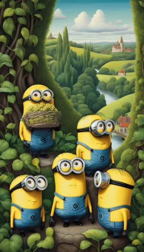 minions,minion,minion tim,cartoon forest,despicable me,cartoon video game background,cute cartoon image,dancing dave minion,children's background,frederic church,minion hulk,game illustration,crayon background,hikers,banana family,forest background,island residents,guards of the canyon,family outing,caper family,Illustration,Abstract Fantasy,Abstract Fantasy 03