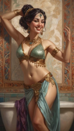 cleopatra,belly dance,ancient egyptian girl,water nymph,princess leia,rem in arabian nights,the girl in the bathtub,orientalism,oriental princess,tub,taking a bath,tiber riven,bathing,fantasy woman,cybele,artemisia,bathtub,hula,bath,radha,Conceptual Art,Fantasy,Fantasy 01