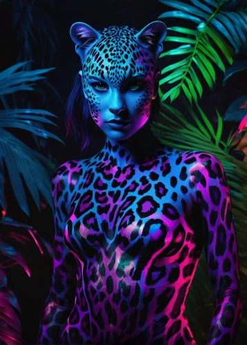 neon body painting,cheetah,jaguar,panther,leopard,wild cat,feline,felidae,bodypaint,puma,feline look,animal feline,tiger png,jungle,endangered,cheetahs,safari,ocelot,masquerade,tiger,Photography,Artistic Photography,Artistic Photography 10