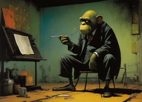 the thinker,smoking man,watchmaker,thinking man,pipe smoking,man with a computer,thinker,man thinking,transistor checking,caricaturist,homer simpsons,composing,radioactivity,reading magnifying glass,society finch,monkey wrench,yellow parakeet,riddler,composer,pear cognition,Illustration,Realistic Fantasy,Realistic Fantasy 29