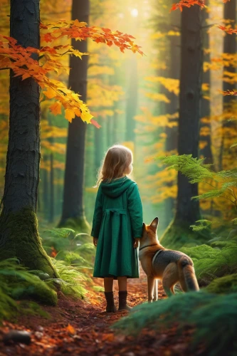 autumn walk,girl with dog,child fox,little red riding hood,autumn idyll,autumn forest,children's fairy tale,forest walk,little girl in wind,autumn day,boy and dog,girl with tree,little girls walking,a fairy tale,light of autumn,fairytale forest,fairy tale,golden autumn,little boy and girl,autumn background,Photography,Documentary Photography,Documentary Photography 22