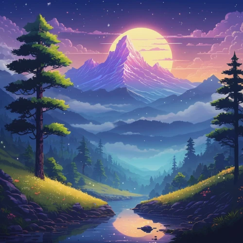 landscape background,mountain landscape,mountain sunrise,purple landscape,mountain scene,fantasy landscape,mountains,mountainous landscape,dusk background,mountain world,mountain,nature landscape,mountain range,high landscape,mountain slope,beautiful landscape,forest background,high mountains,cartoon video game background,forest landscape,Photography,General,Natural