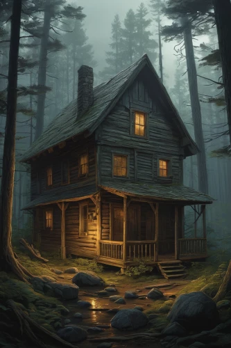 house in the forest,log home,wooden house,log cabin,lonely house,the cabin in the mountains,witch's house,little house,house in mountains,wooden houses,old home,small cabin,witch house,small house,house in the mountains,cabin,cottage,ancient house,old house,wooden hut,Illustration,Realistic Fantasy,Realistic Fantasy 44