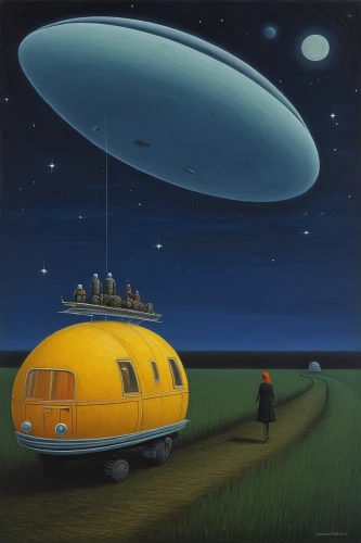 flying saucer,ufo,brauseufo,ufos,ufo intercept,aerostat,caravanning,camper van isolated,lunar prospector,airships,ufo interior,airship,traveller,unidentified flying object,saucer,travel trailer poster,space ship,starship,zeppelin,moon vehicle,Art,Artistic Painting,Artistic Painting 02