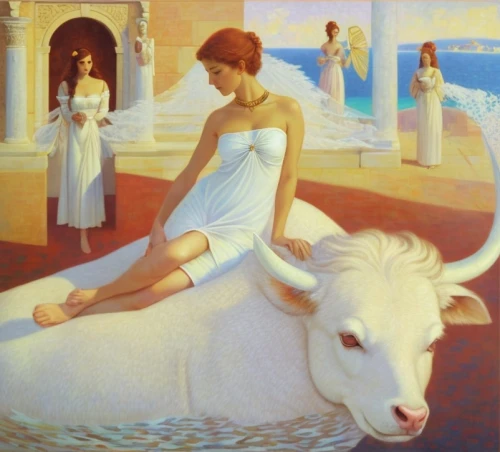 idyll,ovis gmelini aries,ruminant,ruminants,woman on bed,ayran,livestock,woman at the well,bathing,the zodiac sign taurus,calves white,horoscope taurus,capricorn mother and child,oxen,lido di ostia,taurus,milk bath,the good shepherd,oil painting,narcissus,Common,Common,Cartoon