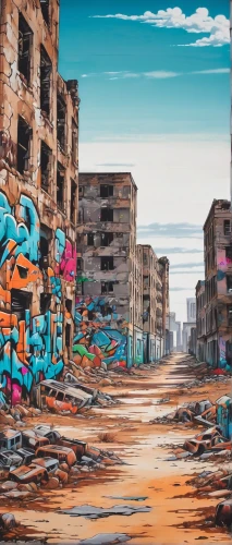 graffiti art,post-apocalyptic landscape,destroyed city,world digital painting,colorful city,gunkanjima,post apocalyptic,urban landscape,graffiti,hashima,tel aviv,wasteland,trash land,urbanization,post-apocalypse,slums,cairo,apocalyptic,kowloon city,slum,Conceptual Art,Graffiti Art,Graffiti Art 07