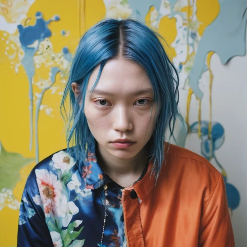 blue hair,teal blue asia,han thom,mandarin,mandarin sundae,青龙菜,color blue,bluebottle,mandarin orange,kai bei,mandarin mandarin,blue color,japanese woman,artist color,白斩鸡,shirakami-sanchi,blue checkered,blue background,trend color,rou jia mo,Photography,Fashion Photography,Fashion Photography 25