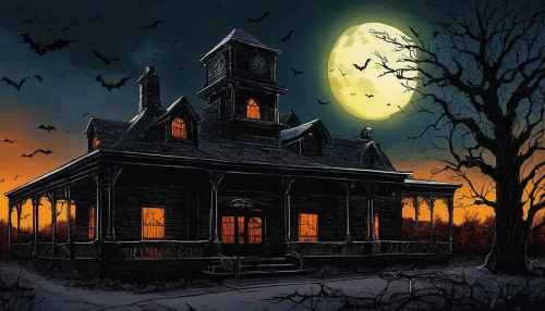 witch house,witch's house,the haunted house,haunted house,halloween illustration,halloween background,halloween poster,halloween scene,halloween and horror,creepy house,halloween wallpaper,ghost castle,haunted castle,halloween night,victorian house,halloween owls,haunted,house silhouette,halloween ghosts,lonely house,Illustration,Paper based,Paper Based 26