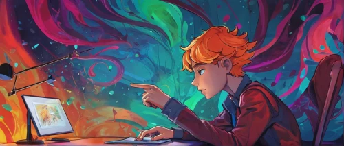 transistor,fire pearl,girl at the computer,illustrator,desk top,colorful doodle,girl studying,transistor checking,digital illustration,colorful background,freelance,computer freak,computer addiction,freelancer,desktop,computer art,computer,coder,art background,animator,Conceptual Art,Daily,Daily 24