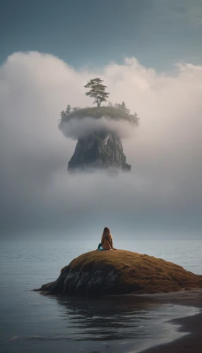 islet,lone tree,isolated tree,an island far away landscape,mushroom island,island suspended,floating island,japan landscape,tofino,myst,solitude,vancouver island,fog banks,the island,love in the mist,tea zen,zen,islands,island,foggy landscape,Photography,General,Cinematic