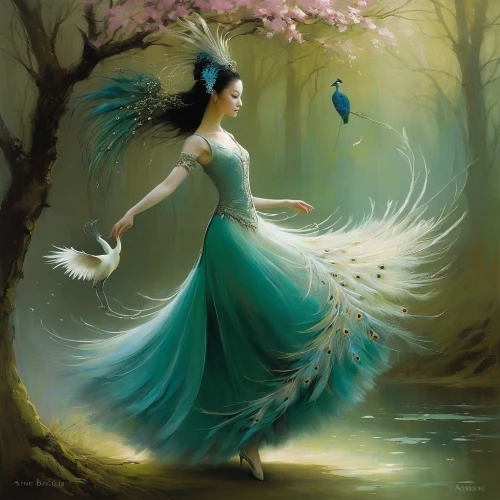 faerie,fairy peacock,faery,fairy queen,ulysses butterfly,fantasy picture,blue birds and blossom,fairies aloft,fantasy art,fairy,flower fairy,ballerina in the woods,gracefulness,rosa 'the fairy,blue enchantress,spring equinox,constellation swan,swan lake,mystical portrait of a girl,fairy world,Illustration,Realistic Fantasy,Realistic Fantasy 16