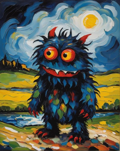 child monster,three eyed monster,screaming bird,khokhloma painting,scare crow,one eye monster,muppet,temperowanie,worry-eater,supernatural creature,piñata,folk art,string puppet,totem animal,painting technique,a voodoo doll,rimy,goji,pocket monster,bert,Art,Artistic Painting,Artistic Painting 37