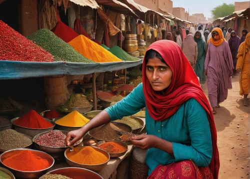 colored spices,spice market,spice souk,indian spices,vegetable market,jaisalmer,spices,vendors,souk,india,vendor,indian woman,masala,rajasthani cuisine,baharat,merchant,shopkeeper,bazaar,market stall,rajasthan,Illustration,Vector,Vector 04