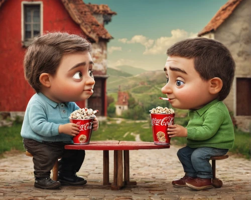 cute cartoon image,forbidden love,talking,the coca-cola company,face to face,conversation,photoshop manipulation,arguing,digital compositing,photo manipulation,kids illustration,soft drink,coca-cola,love story,animated cartoon,conceptual photography,little people,first kiss,two friends,refreshment,Photography,Documentary Photography,Documentary Photography 32