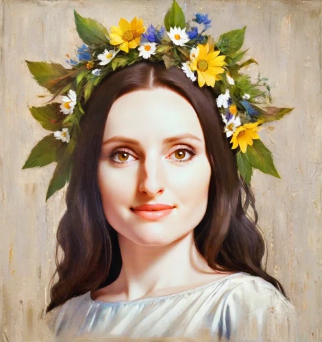 flower crown of christ,girl in flowers,girl in a wreath,mona lisa,marguerite,bouguereau,portrait of a girl,flora,portrait of christi,flower crown,the angel with the veronica veil,wreath of flowers,mary-gold,mary 1,artemisia,beautiful girl with flowers,aubrietien,blooming wreath,joan of arc,spring crown