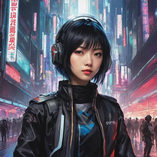 cyberpunk,sci fiction illustration,hong,cg artwork,yukio,cybernetics,cyber,hk,echo,shanghai,scifi,futuristic,asia,headset,world digital painting,tokyo,shinjuku,cyborg,dystopian,sci-fi,Illustration,Japanese style,Japanese Style 09