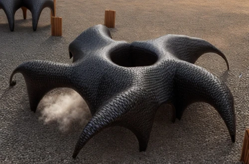 tetrapods,spikes,steel sculpture,ant hill,stegosaurus,charcoal kiln,helix,street furniture,insect house,ceramics,ceramic,concrete,spines,loukaniko,chondro,sculpture park,cuthulu,beach furniture,3d object,concrete grinder,Common,Common,Photography