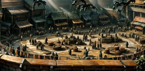 the market,mining facility,castle iron market,ancient city,the hive,large market,council,stalls,medieval market,destroyed city,the pits,ship yard,panopticon,marketplace,sawmill,salvage yard,the wolf pit,human settlement,massively multiplayer online role-playing game,tabletop game