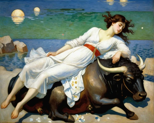 idyll,girl lying on the grass,woman on bed,girl with a dolphin,sagittarius,woman with ice-cream,capricorn mother and child,taurus,oxen,girl on the river,milkmaid,the zodiac sign taurus,narcissus,la violetta,the sea maid,breton,the sleeping rose,centaur,basset artésien normand,man and horses,Art,Artistic Painting,Artistic Painting 04