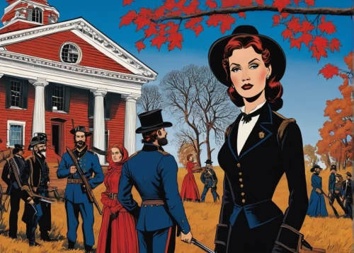 virginia,appomattox court house,liberty cotton,grant wood,american frontier,vintage illustration,halloween poster,virginia sweetspire,lewisburg,the country,tweed courthouse,americana,general lee,the victorian era,girl scouts of the usa,film poster,new echota,capitol,hitchcock,gone with the wind,Illustration,American Style,American Style 05