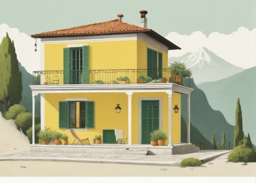 houses clipart,house painting,villa,positano,small house,home landscape,travel poster,little house,lonely house,house drawing,house in mountains,holiday home,private house,house with caryatids,house in the mountains,french building,villa balbianello,ascona,riva del garda,italian painter,Illustration,Japanese style,Japanese Style 08