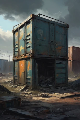 cargo containers,container,oil tank,boxcar,containers,shipping container,scrap yard,scrapyard,chemical container,sheds,door-container,railroad car,industrial landscape,industrial ruin,scrap dealer,freight car,shed,junkyard,rusting,loading dock,Conceptual Art,Fantasy,Fantasy 12