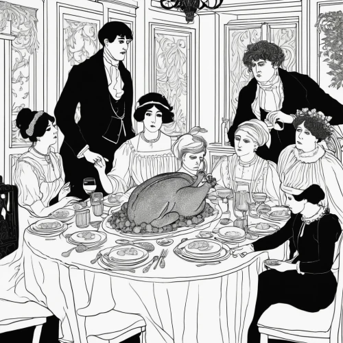 thanksgiving dinner,thanksgiving background,thanksgiving,happy thanksgiving,thanksgiving table,dinner party,thanks giving,thanksgiving turkey,herring family,family dinner,turducken,the victorian era,christmas dinner,domestic bird,wedding banquet,feast,plate,save a turkey,turkey dinner,mulberry family,Illustration,Black and White,Black and White 24