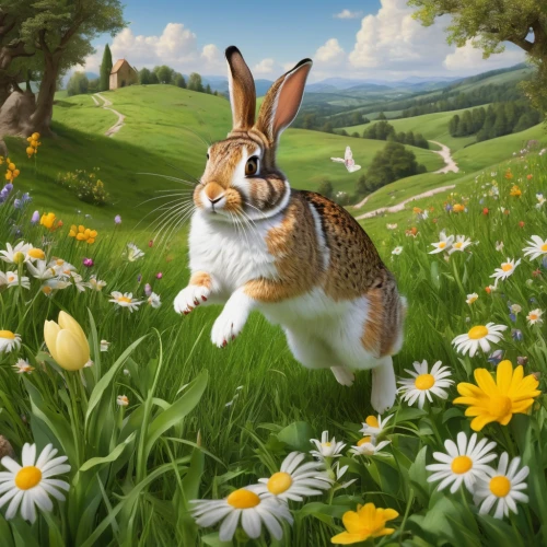 bunny on flower,hare field,springtime background,hare trail,field hare,hares,wild rabbit in clover field,rabbits and hares,hare,spring background,easter background,steppe hare,wild hare,european rabbit,hare coursing,american snapshot'hare,audubon's cottontail,mountain cottontail,hare's-foot-clover,hare's-foot- clover,Art,Classical Oil Painting,Classical Oil Painting 29