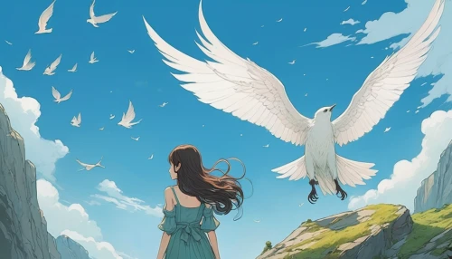 dove of peace,angel wing,doves of peace,angel wings,winged heart,flying girl,angel girl,winged,wings,peace dove,white bird,angel’s tear,flying heart,crying angel,studio ghibli,angels,love angel,white feather,guardian angel,fallen angel,Illustration,Paper based,Paper Based 17